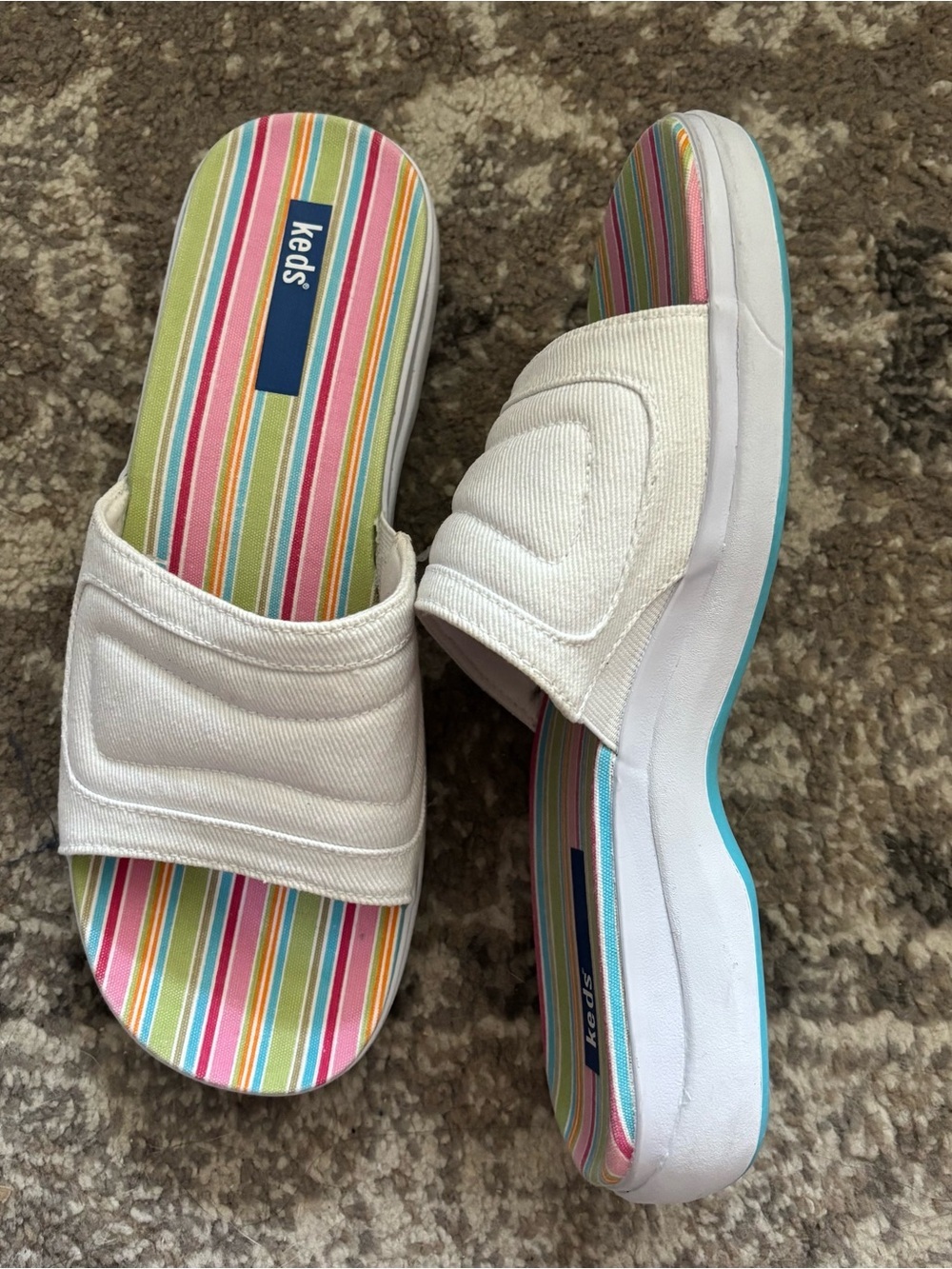 Keds Womens White Cotton Beach Travel Comfort Slide Sandals Size 9.6 - Picture 3 of 13